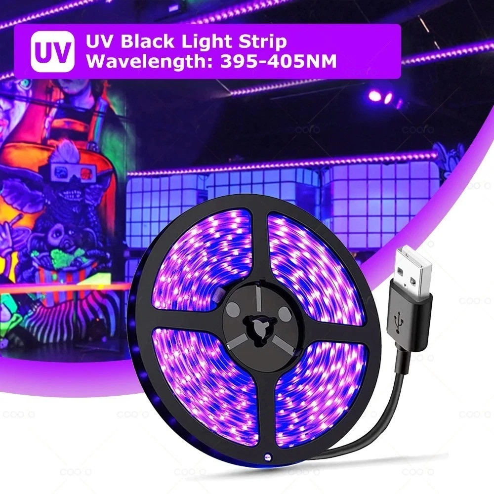 UV LED Strip Light 395-405nm Flexible USB Blacklight Glow Party Neon Lamp