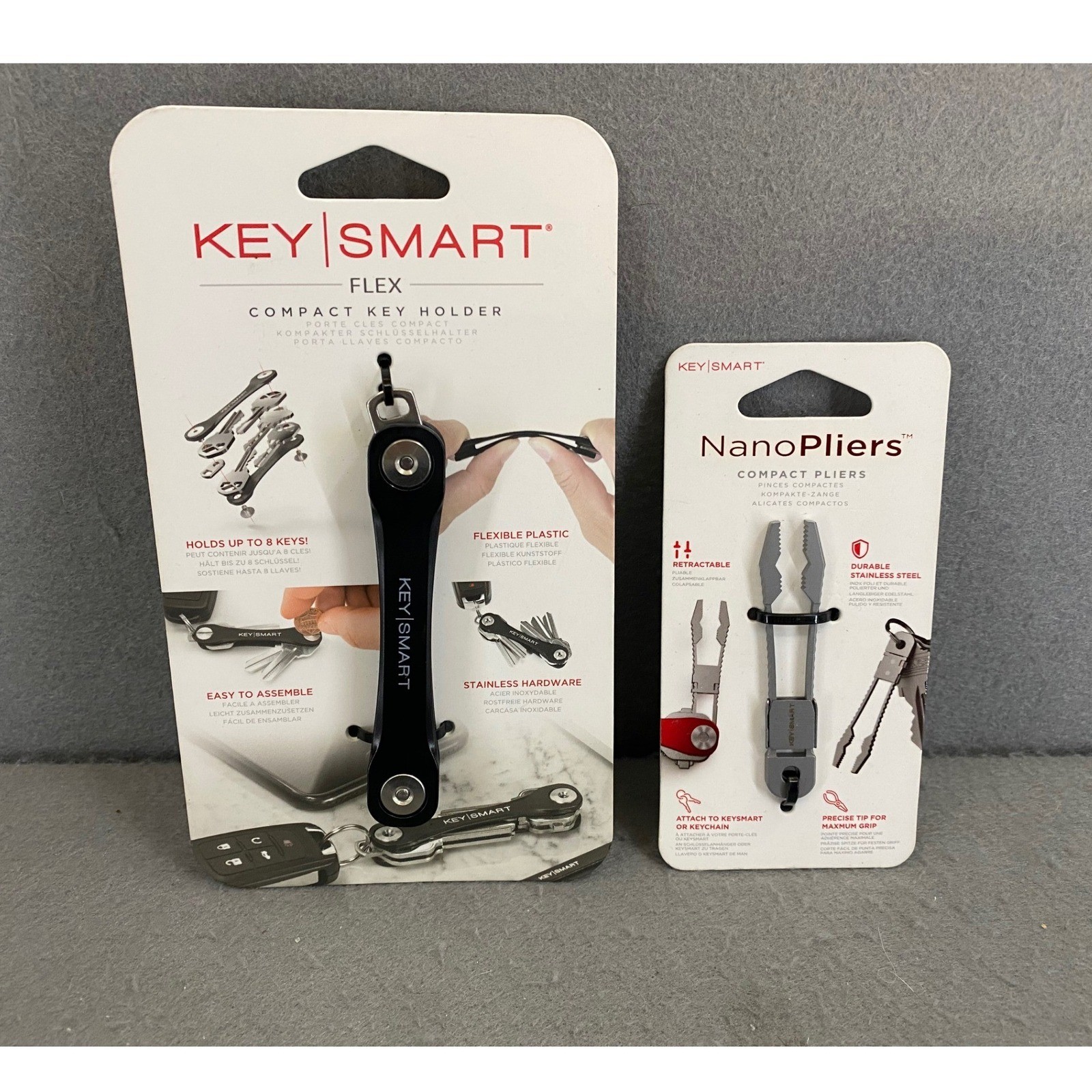 KeySmart Flex Compact Key Holder Black & NanoPliers Retractable Tool Bundle NEW