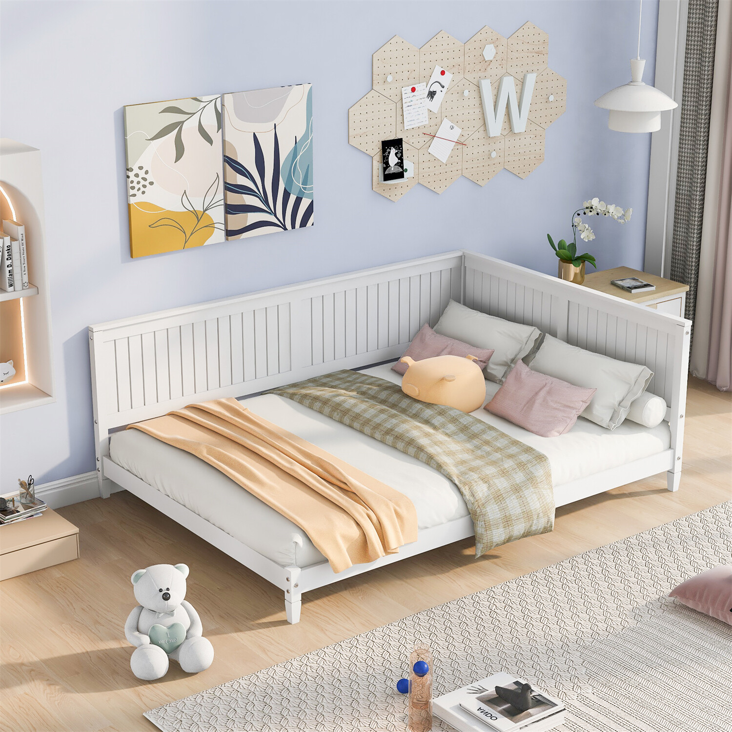 Full Size Wooden Daybed Modern Wooden Bed Frame Sofa Bed White/Gray/Espresso US