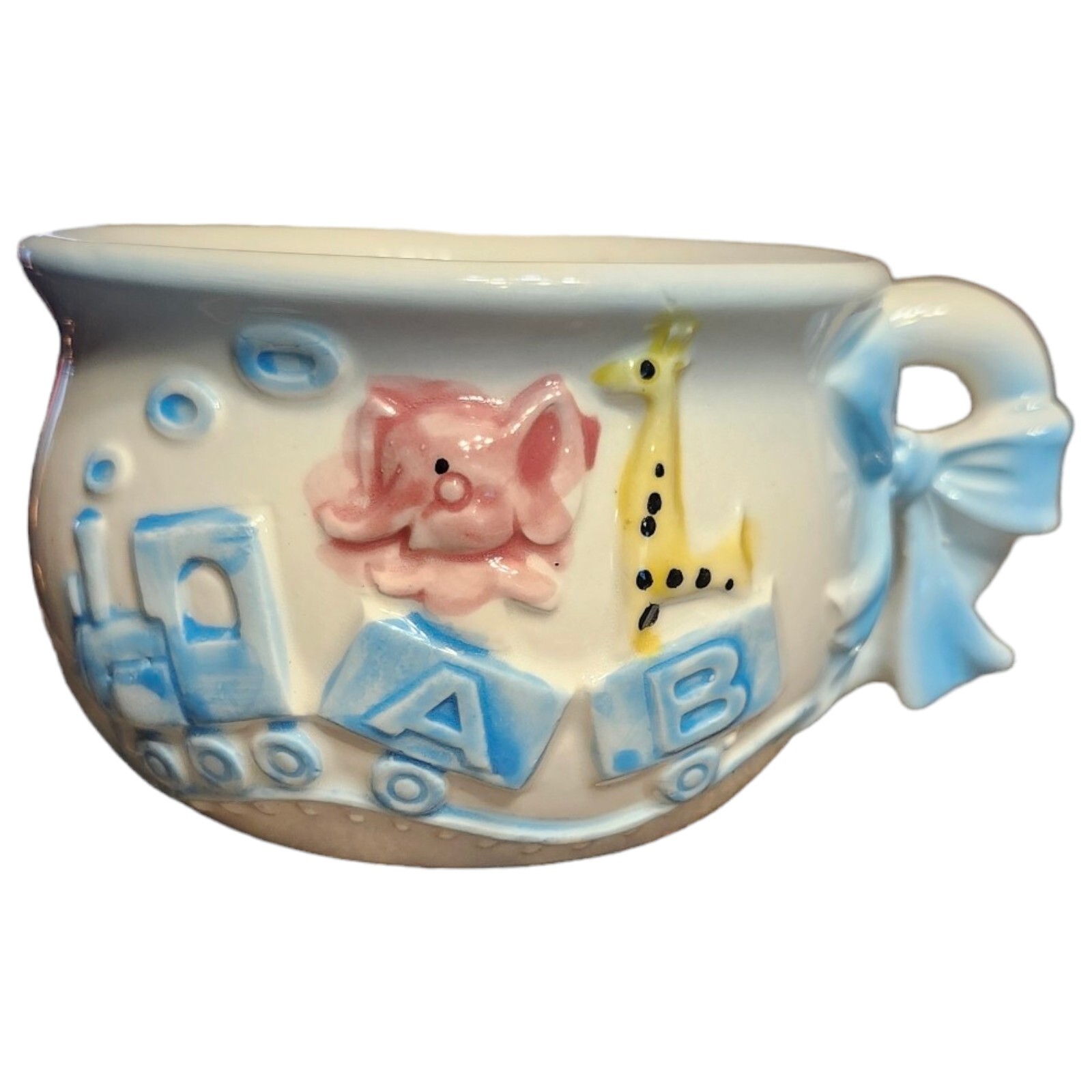 Vtg Rubens Original Nursery Planter Vase Cup Japan Train Blocks Animals 1960s