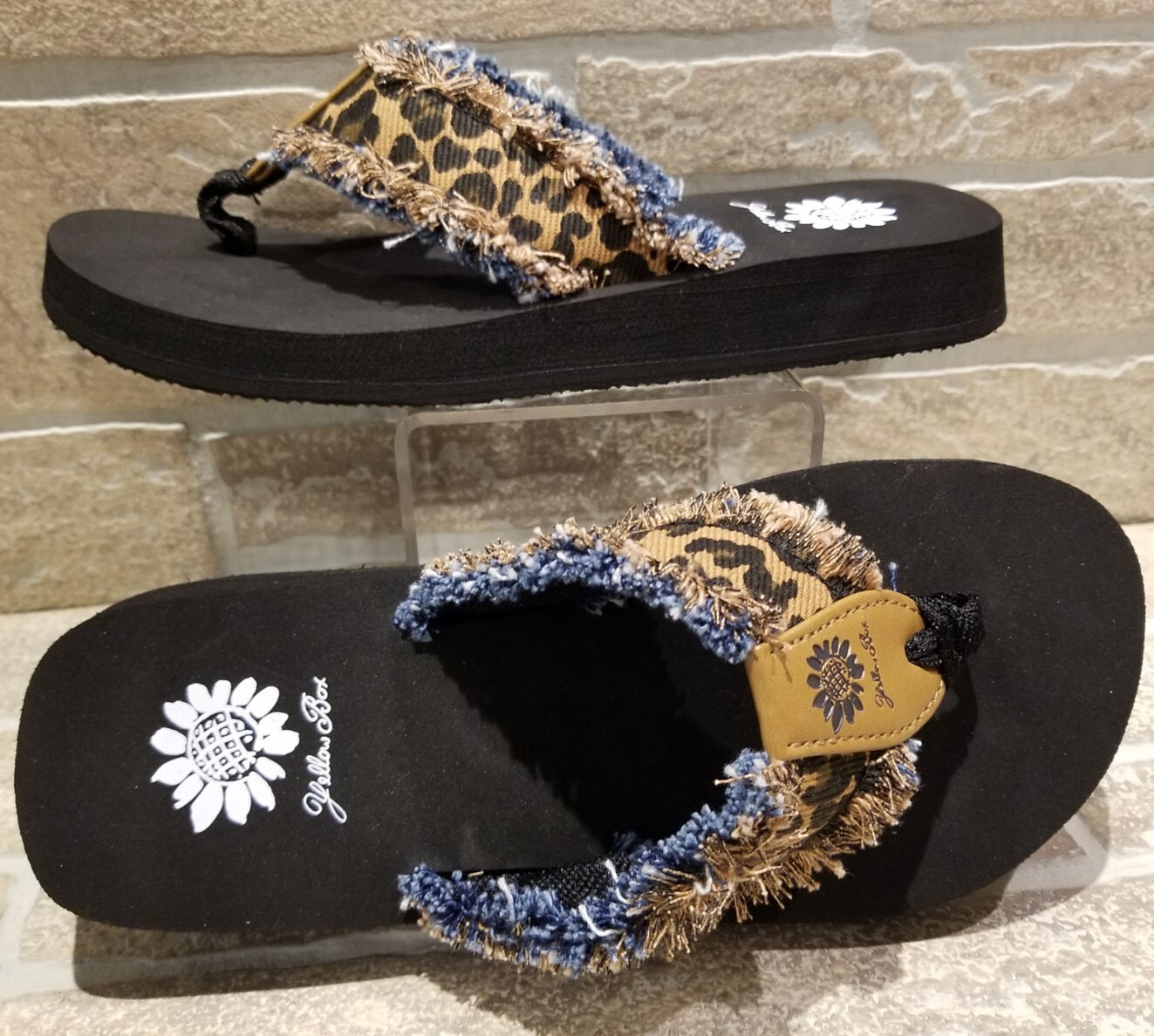 YellowBox Flip Flops Fayth Womens 8 Leopard Tan 45678 Frayed Boho Cushioned New