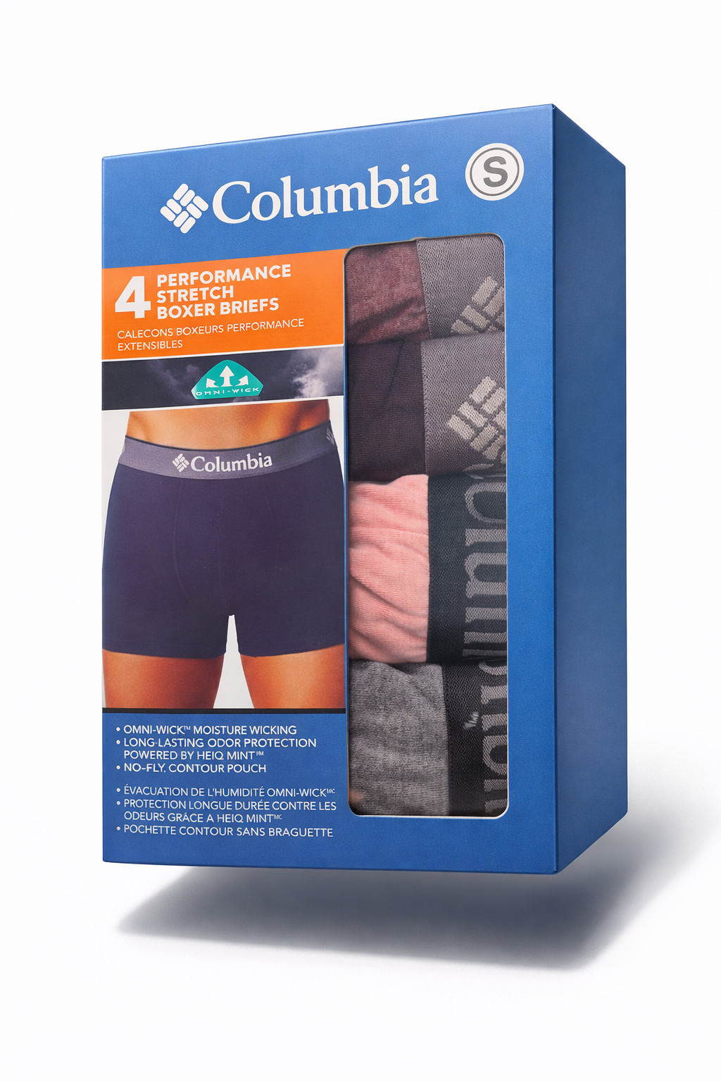 Columbia Men’s Multi Performance Stretch Boxer Briefs 4 Pack, Small