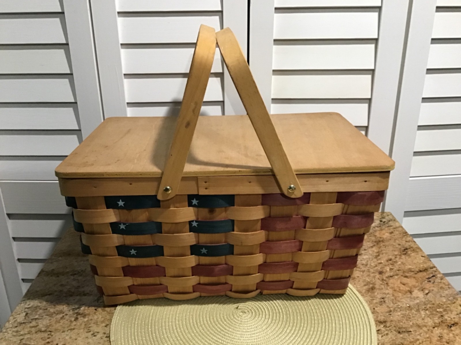 Americana Woven Picnic Basket Patriotic American Flag Stars 4th July
