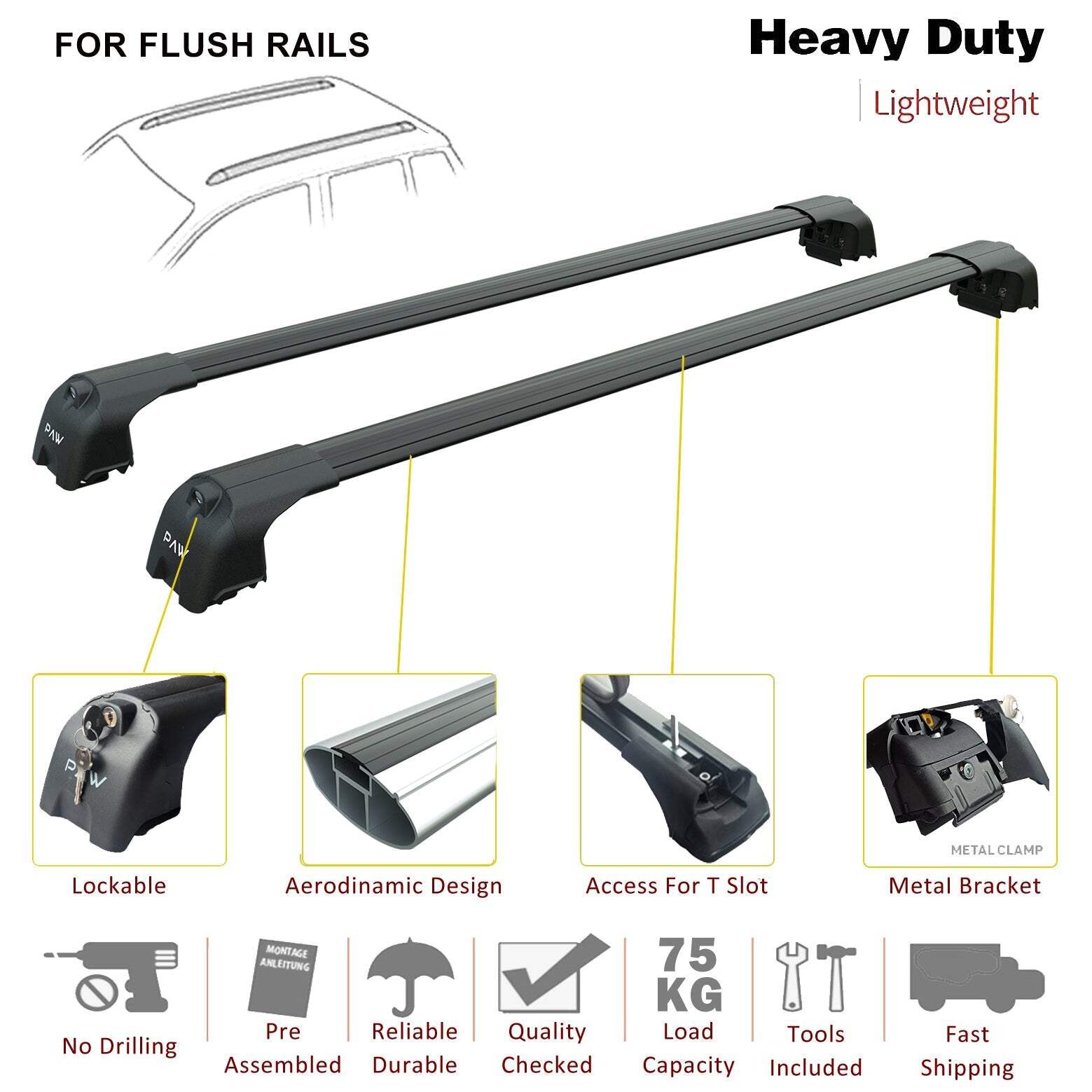 For Volkswagen ID.4 2020-2025 Roof Rack Cross Bar Flush Rail Silver
