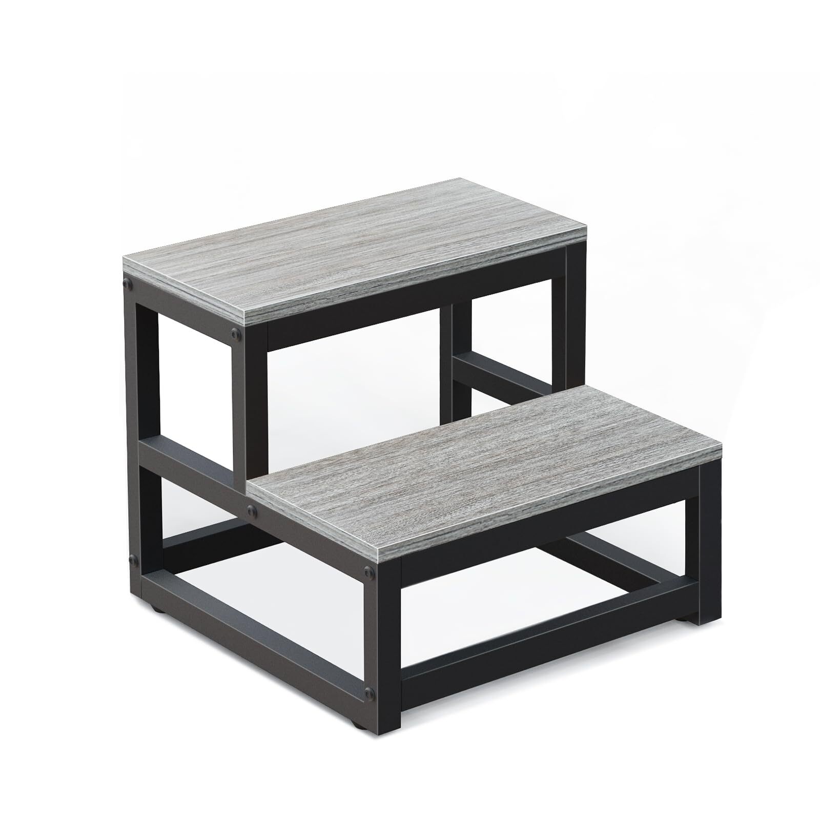 Step Stools Adults Kids 2 Step Heavy Duty Steel Wood 500lb Support Grey