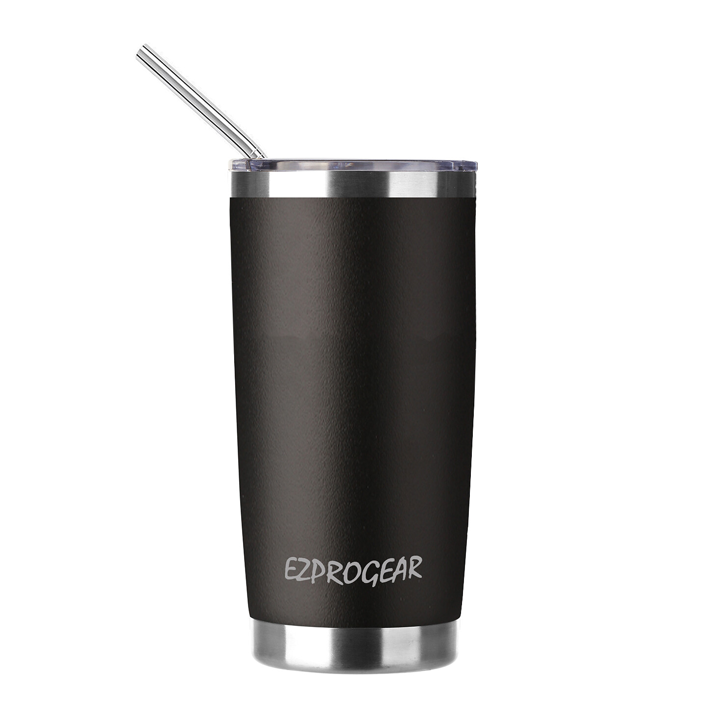 Ezprogear 20 oz Black Stainless Steel Tumbler Double Wall Insulated w/Straw, Lid