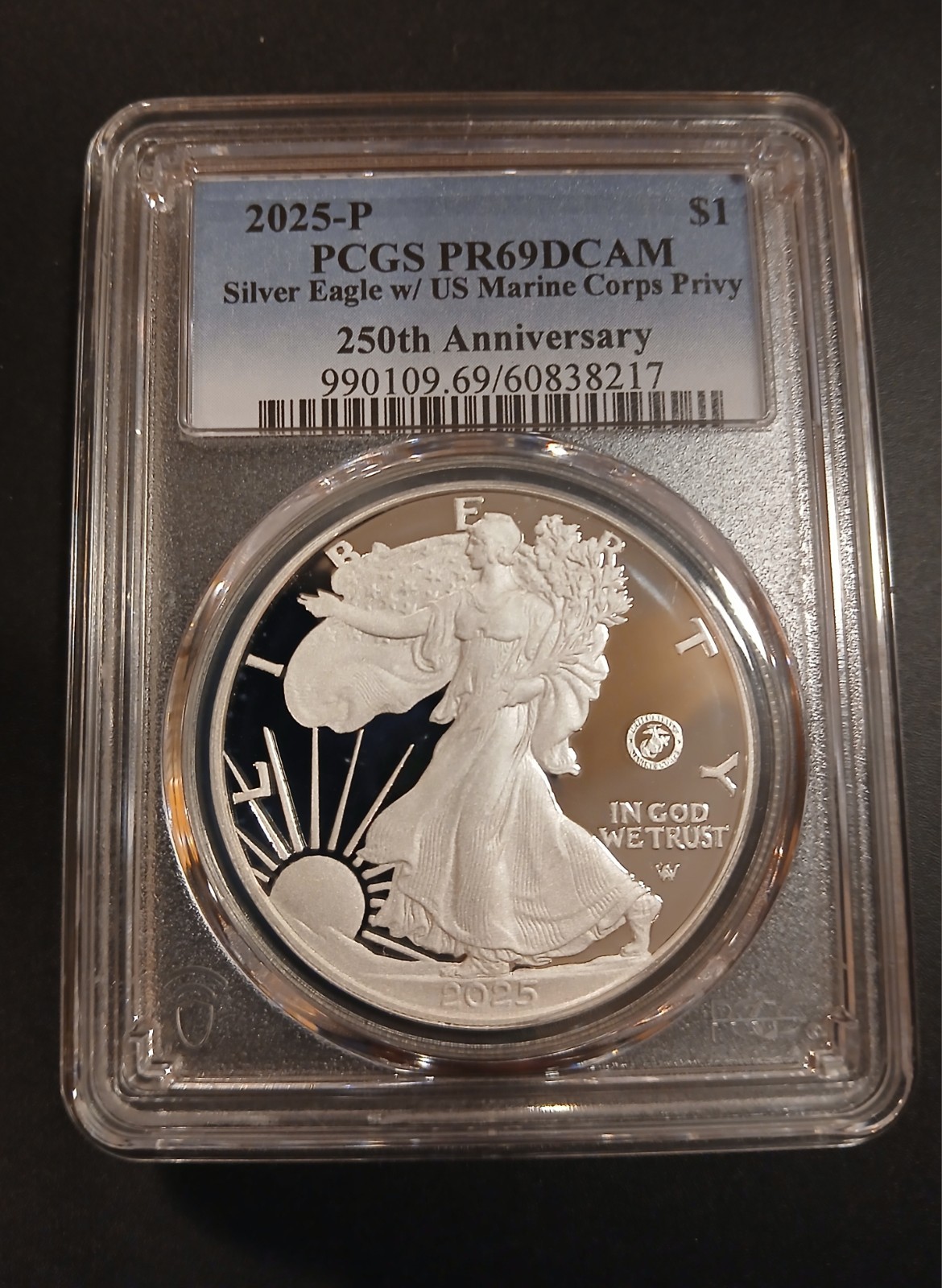 2025 P Silver Eagle US Marine Corps Privy PR69 DCAM PCGS w/ OGP & COA