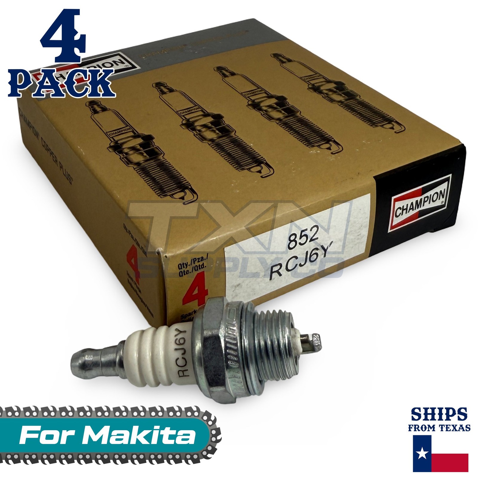 4 Pack Champion Spark Plug - For DCS-520i Makita Chainsaw