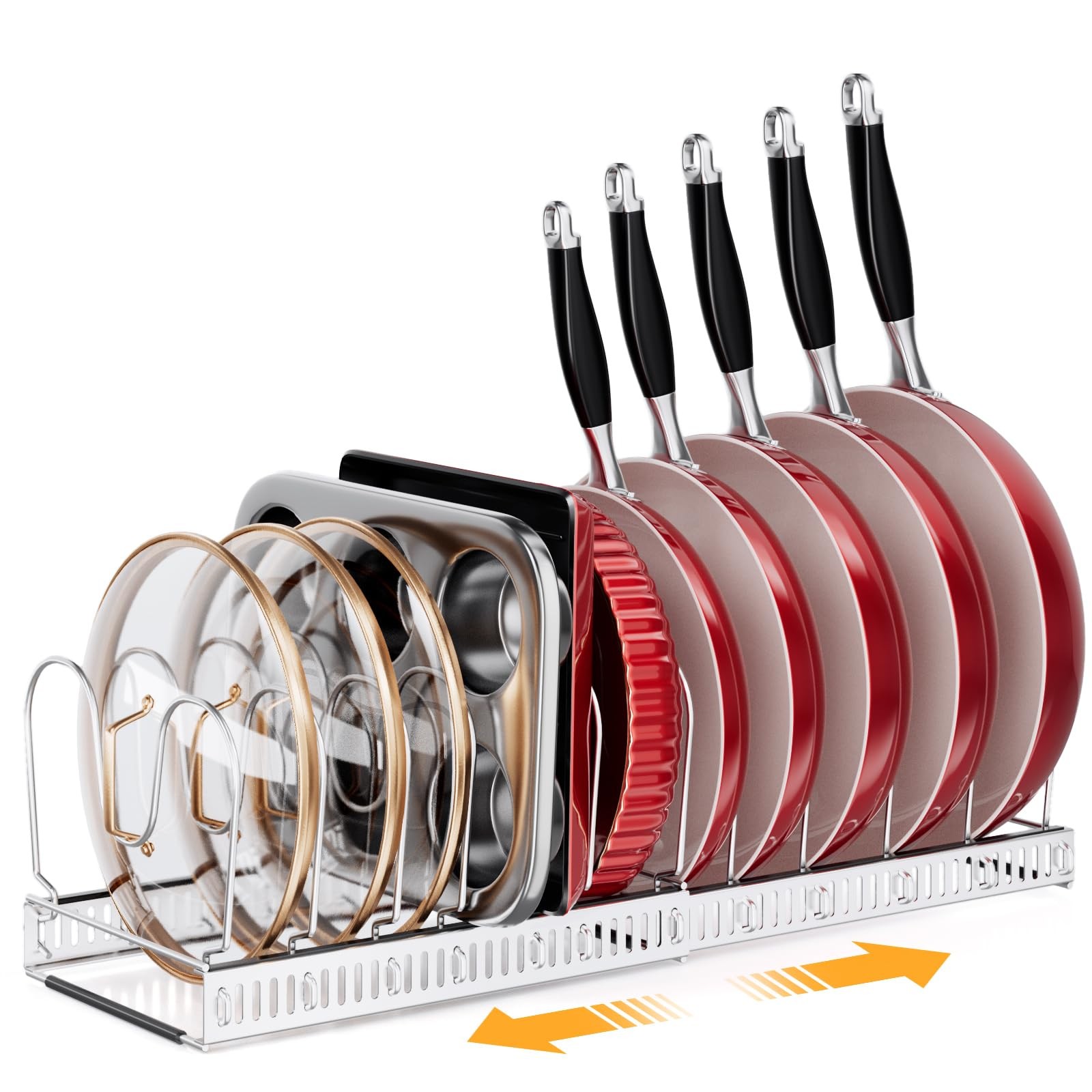 Cabinet Mount Pot Rack, 12 Adjustable Sections, Kitchen Storage, Silver