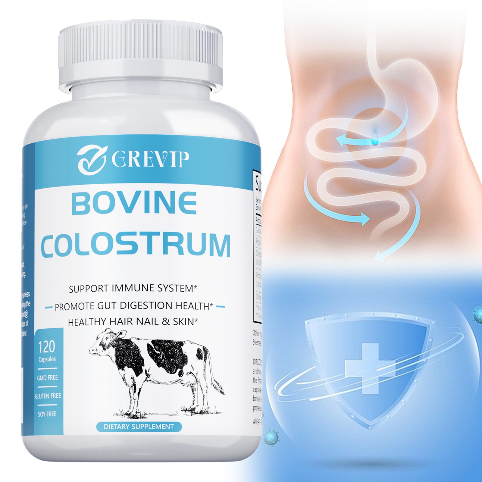 Bovine Colostrum 1000mg - Probiotic, Omega-3 - Immune System Support, Gut Health