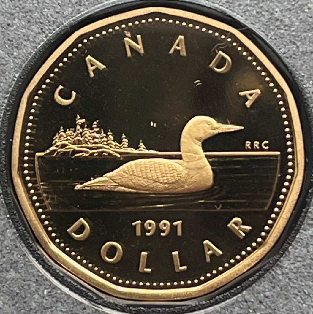 CANADA 1991 Uncirculated PROOF Loon Loonie $1 One Dollar plucked from Mint Set