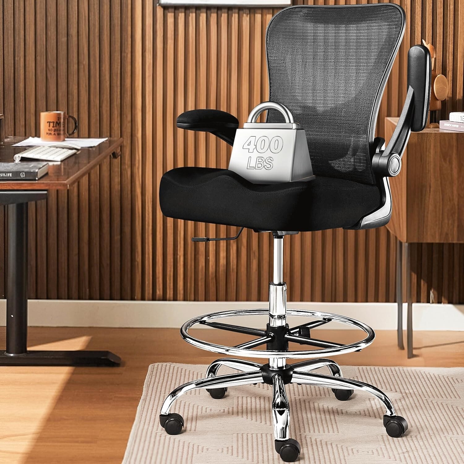 400LBS Drafting Chair, Tall Office Chair with Adjustable Lumbar Support&Footr...