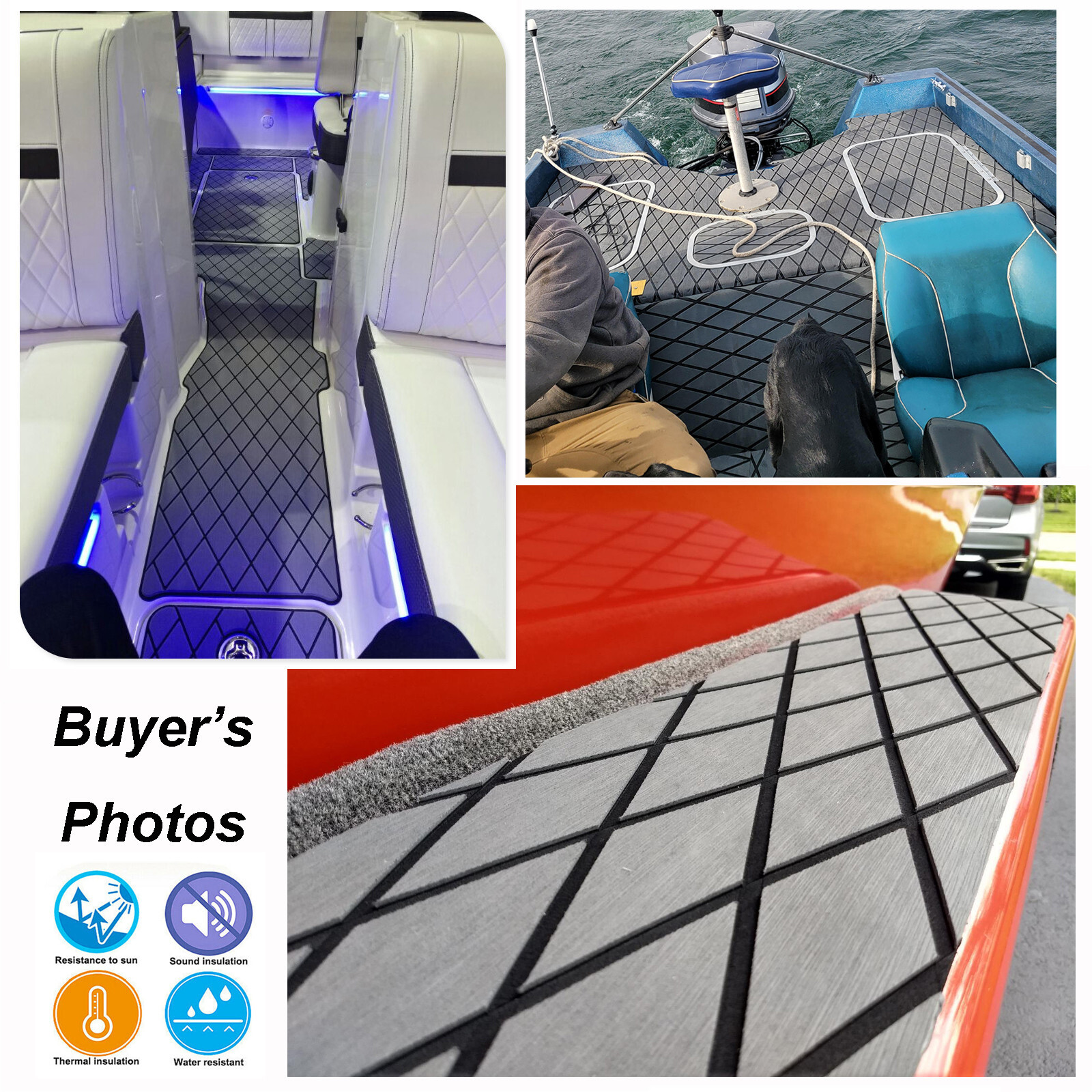 EVA Foam Boat Flooring Marine Sea Decking Carpet , Dark Gray Diamond Pattern Mat