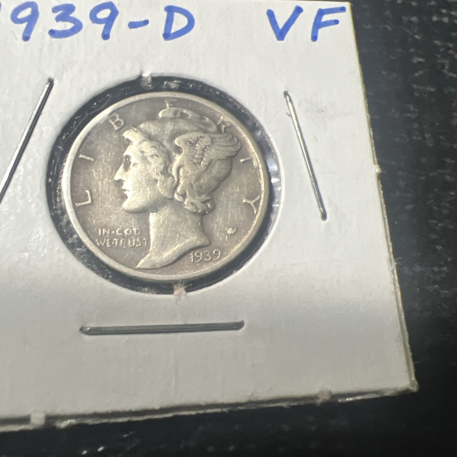 1939 D  Mercury Dime circulated 90% Silver Very Fine VF