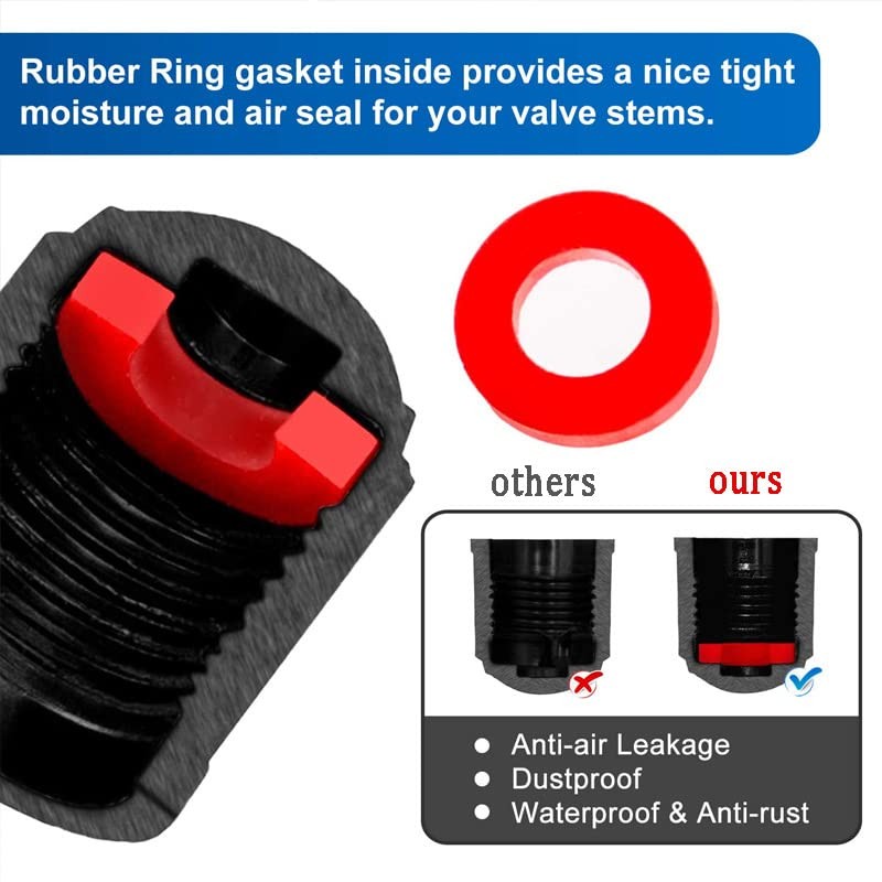 Tire Valve Caps has a Sealing Ring Tire Valve Stem Caps for 15PCS Black