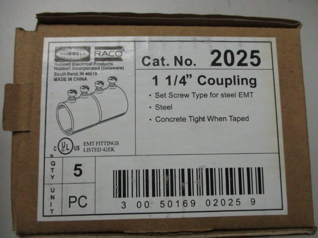 Hubbell Raco 2025 EMT Coupler 1-1/4" ( 5 pcs. ) New