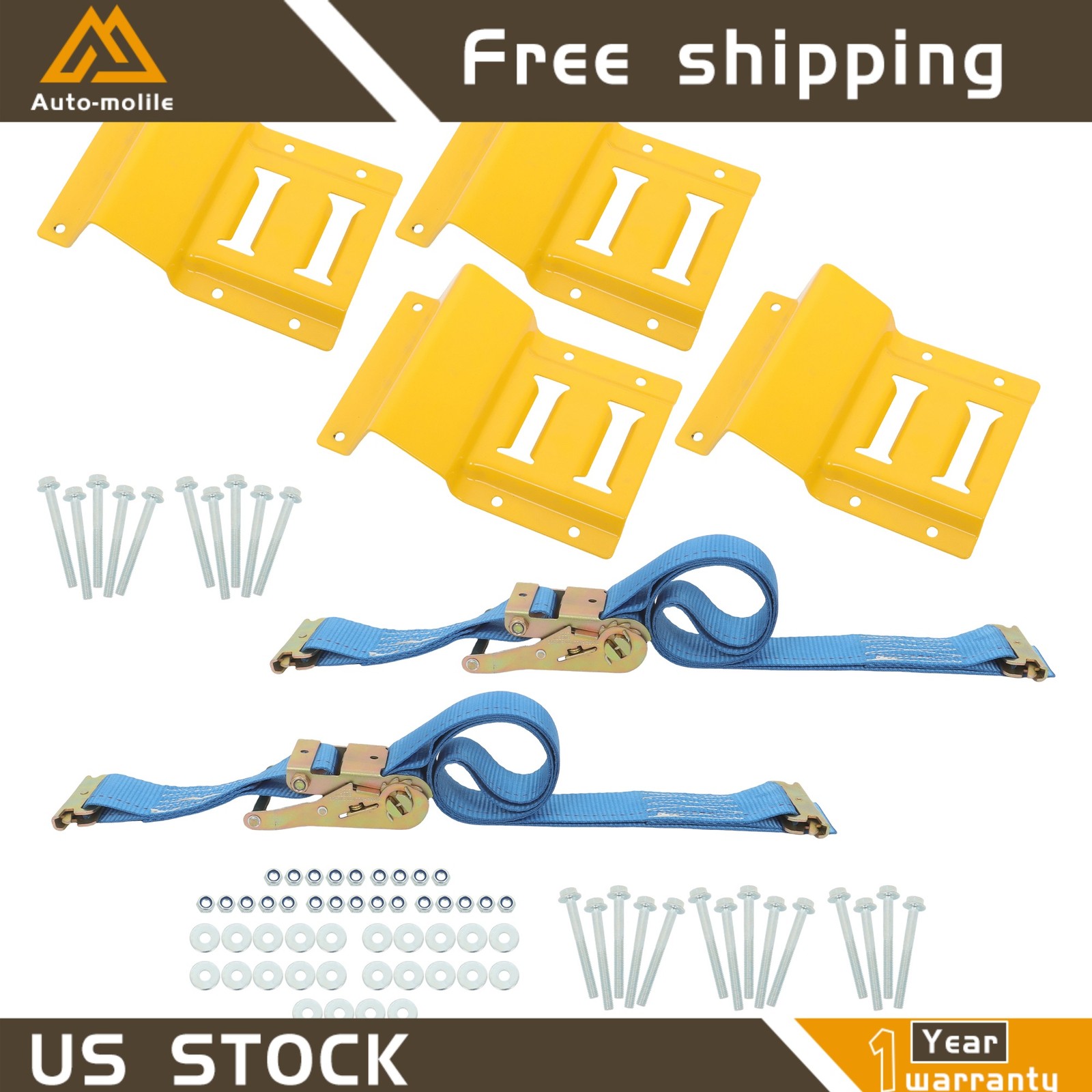 Heavy Loads E Track System With Wheel Chock 7.5' Blue Ratchet Tie Down Straps