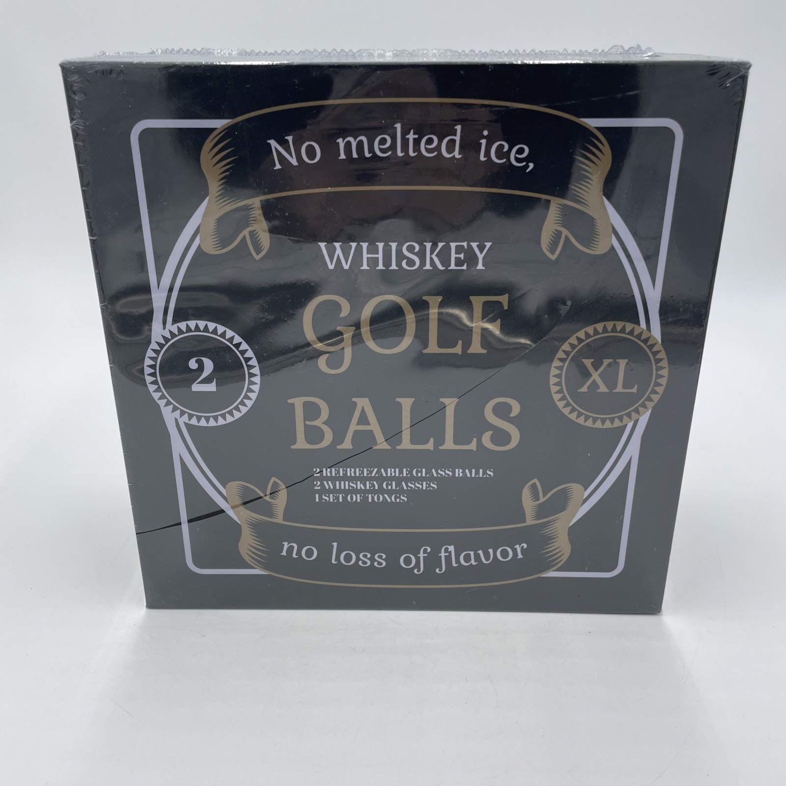 Whiskey Refreezable Glass Golf Balls Glasses Tongs Cherokee Casino New In Box