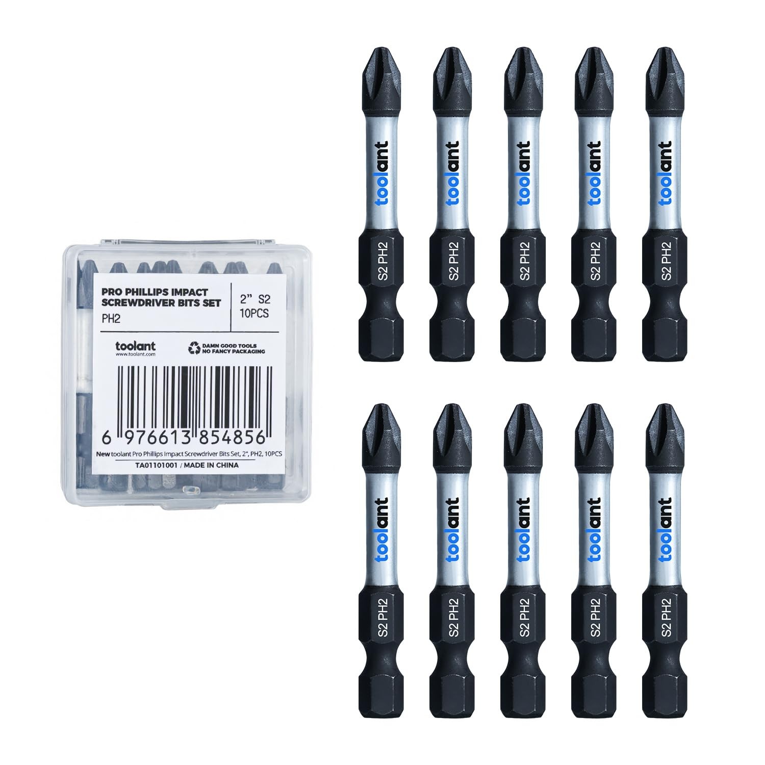 toolant 2 Inch Phillips Bit#2 Magnetic Anti Slip Impact PH2, 2"*10pcs