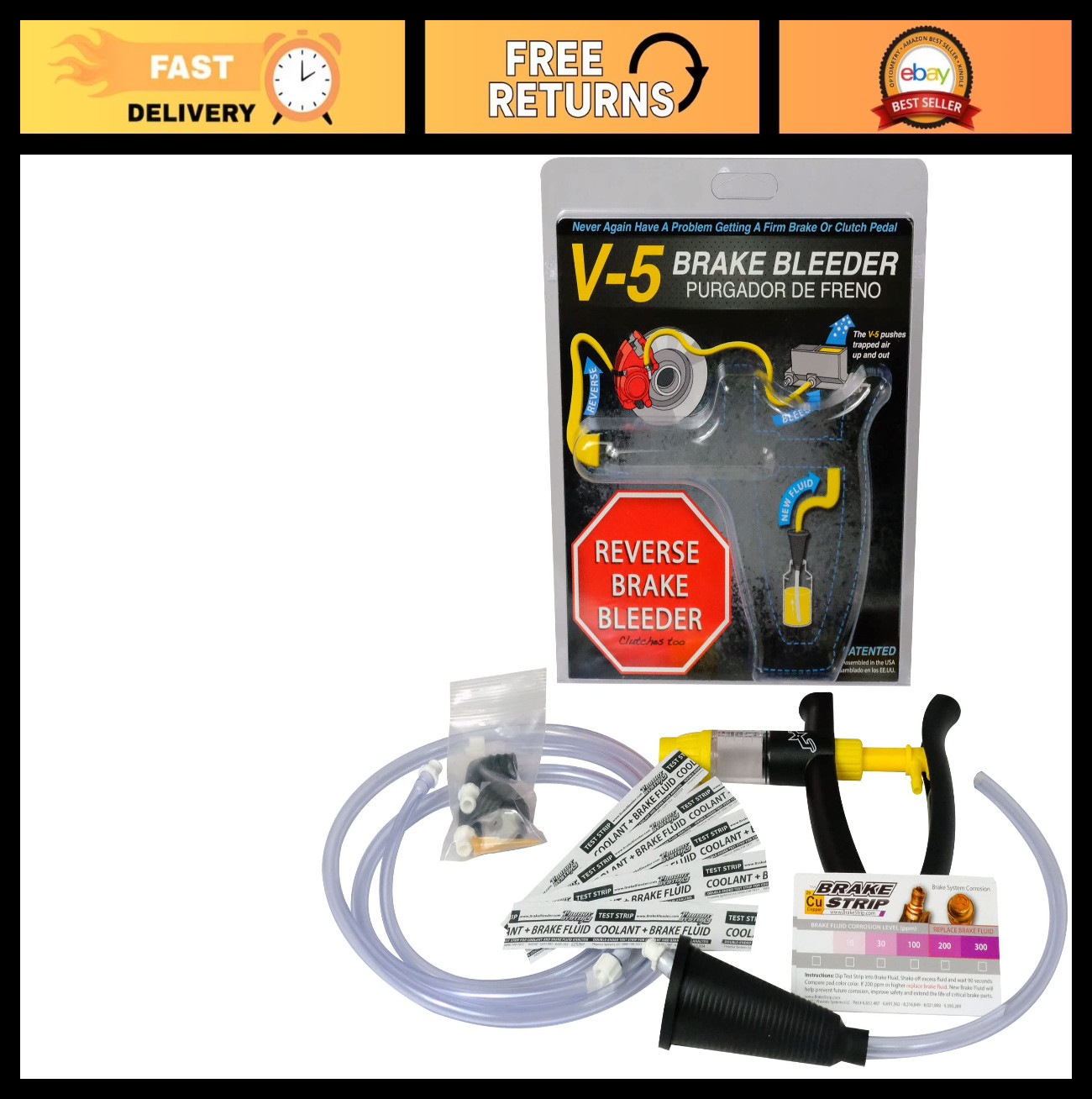 V-5 Reverse Brake & Clutch Bleeder Kit - One Person, Fits All Vehicles + Brake F