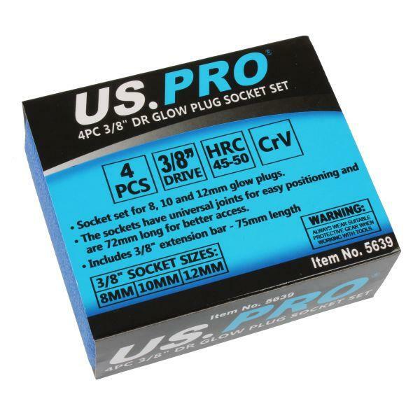 US PRO Tools 3pc Glow Plug Deep UJ Socket Set 8mm 10mm 12mm 3/8" Drive 5639