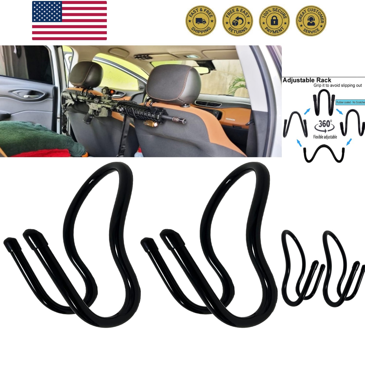 2 Pack Seat Back Gun Rack Bow Rack Holder Gun Holder Gun Sling Organizer for ...