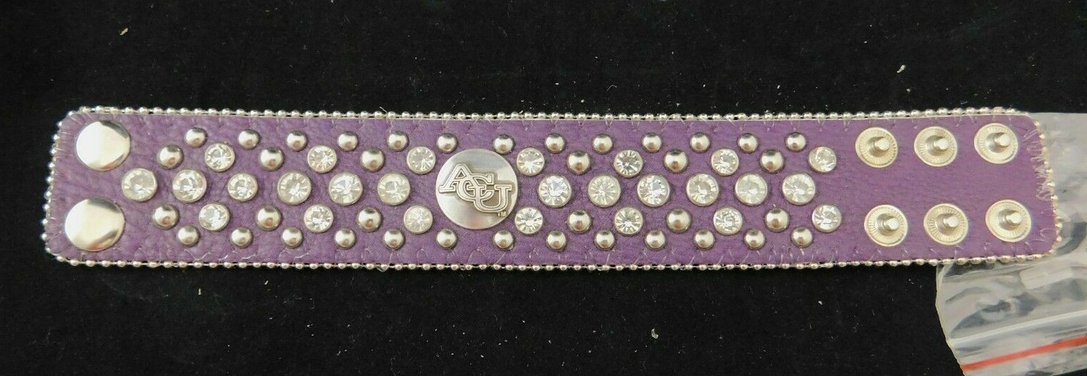 Abilene Christian Ladies Purple Leather Bracelet Rhinestone Fancy Style Glitz