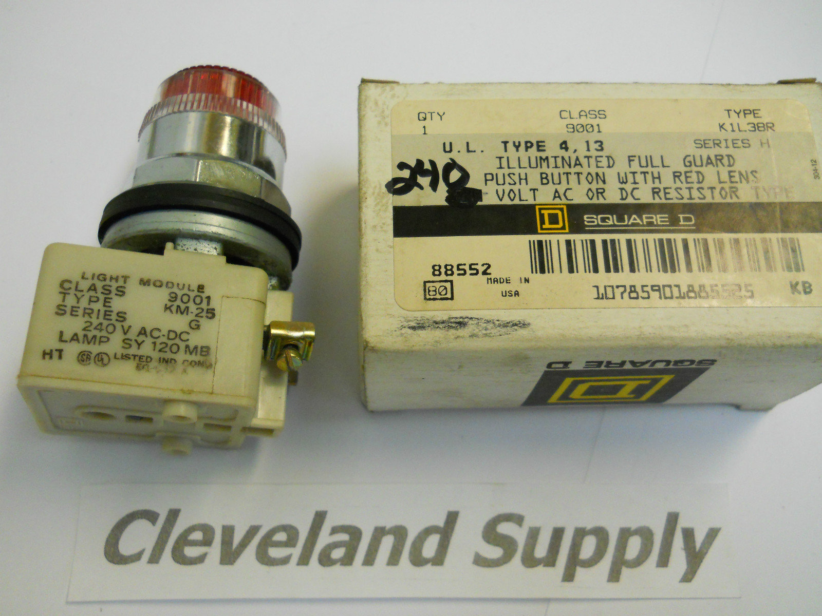 SQUARE D 9001 K1L38R ILLUMINATED FULL GUARD RED PUSH BUTTON 240V AC/DC NIB