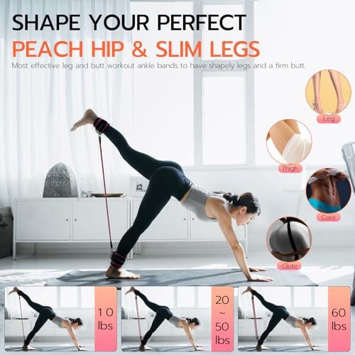 Women Workout for Home Gym, Glutes Pink Ankle Resistance Bands with Cuffs