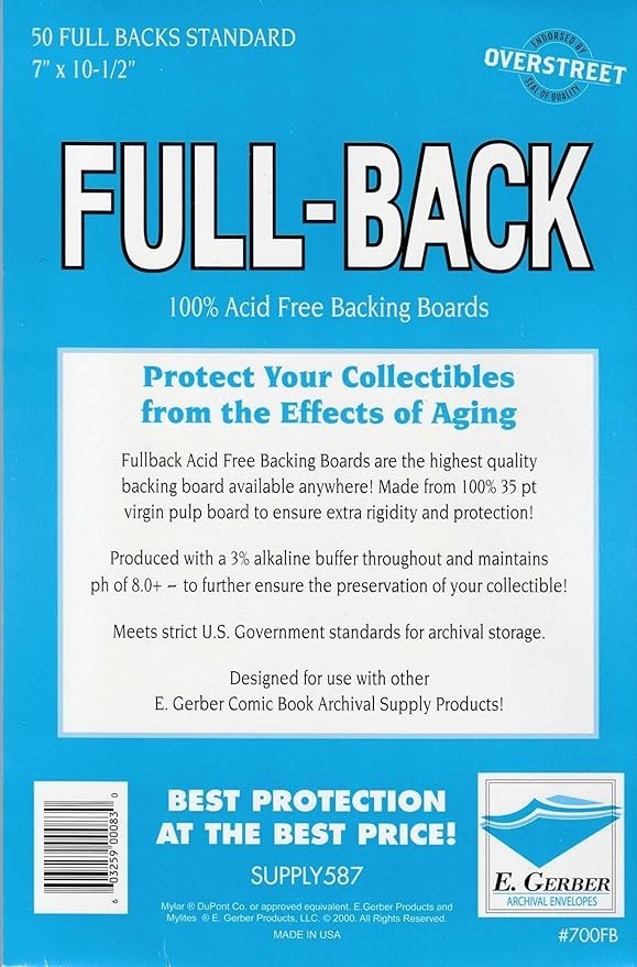50 E. Gerber Full-Back Comic Boards Standard Size 700FB 35pt Acid-Free Backing