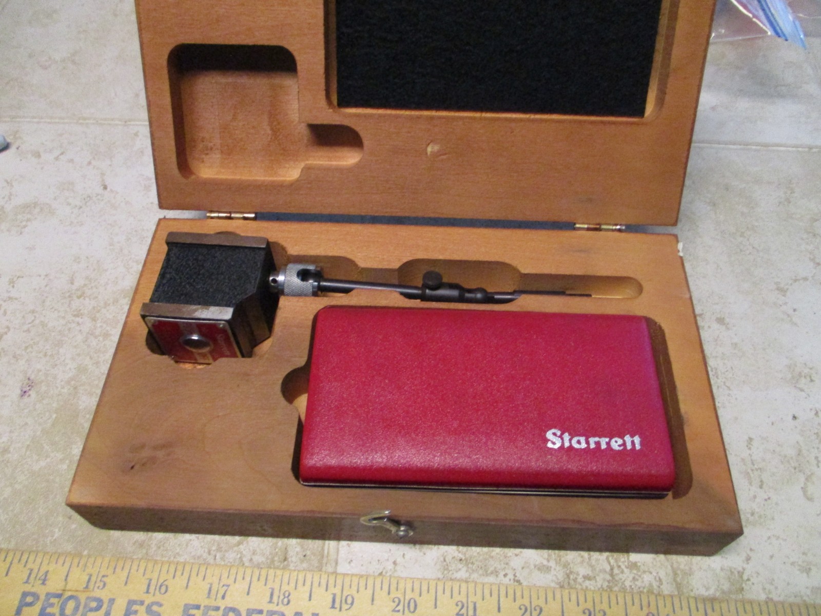 STARRETT # 657 MAGNETIC BASE & LAST WORD INDICATOR IN ORIGINAL WOODEN BOX EXC