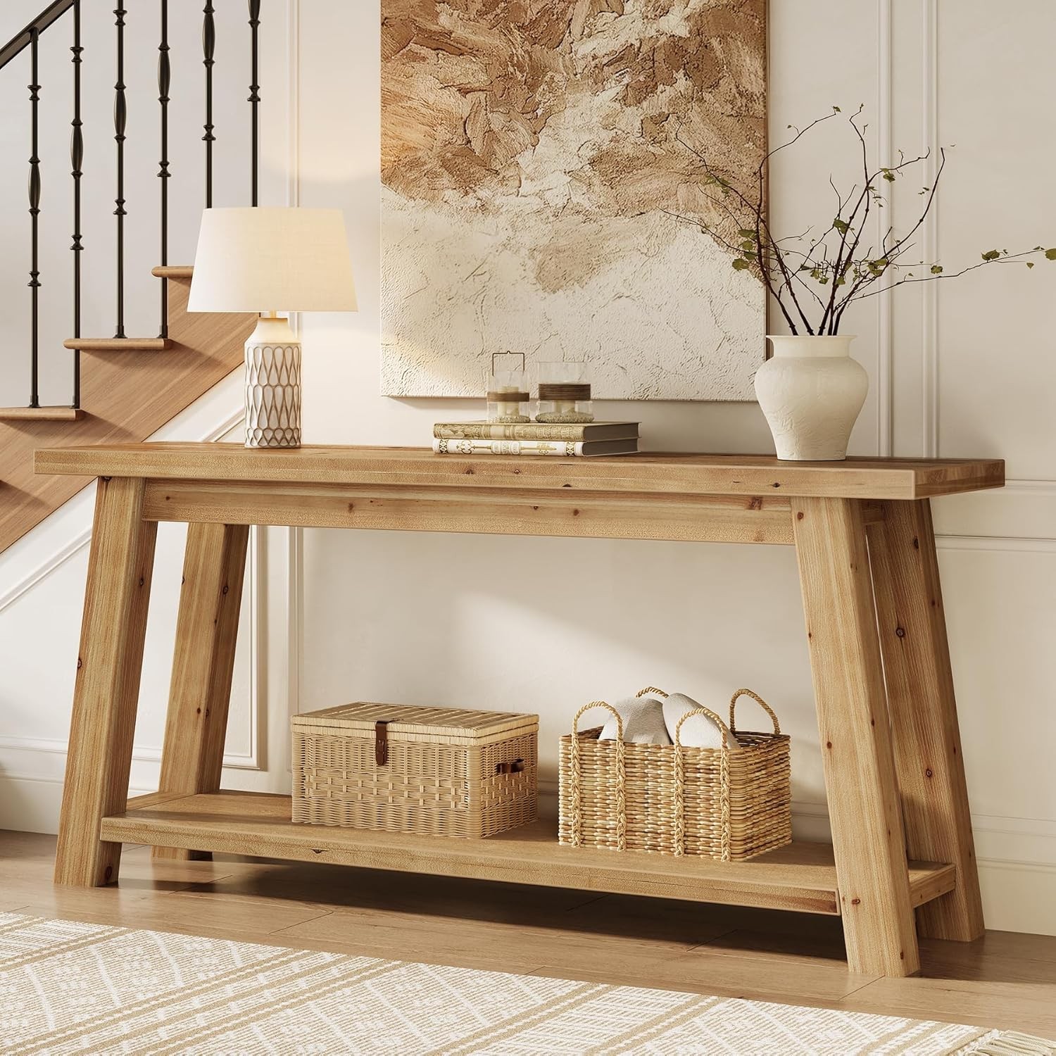 70.9" Solid Wood Console Table Entryway 2-Tier Sofa Table Behind Couch Farmhouse
