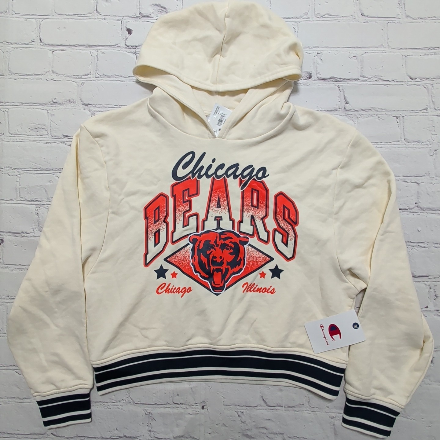 NEW Womens Small Champion NFL Chicago Bears Hoodie Hip Length Hooded Sweatshirt