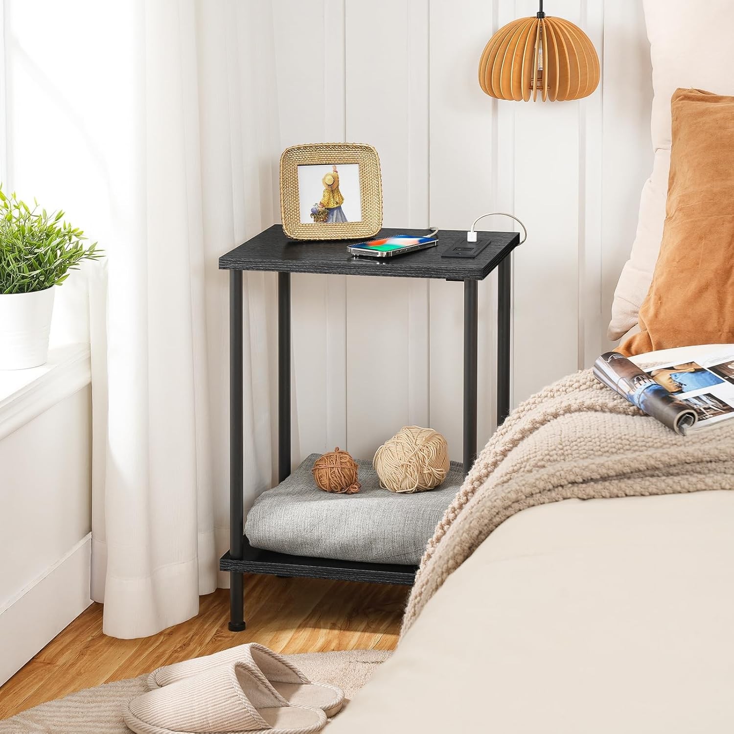 Side Table W/ Charging Station End Table W/ USB Port & Outlets Nightstand W/