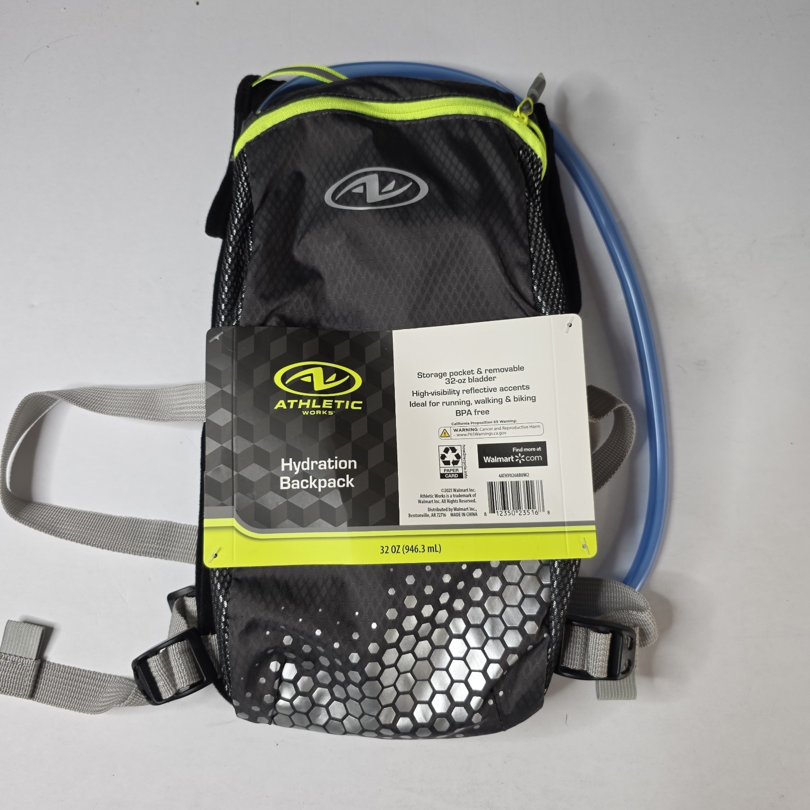 Athletic Works Hydration Pack Gray Black Neon Yellow NEW