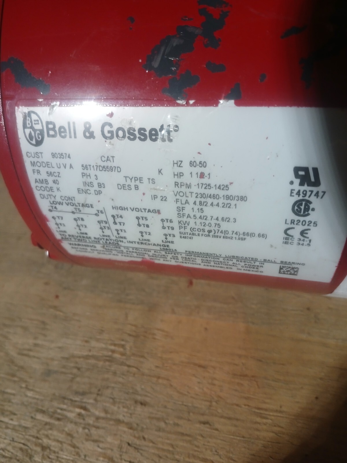XYLEM BELL & GOSSETT 56T17D5597D MODEL UVA, 3 PH