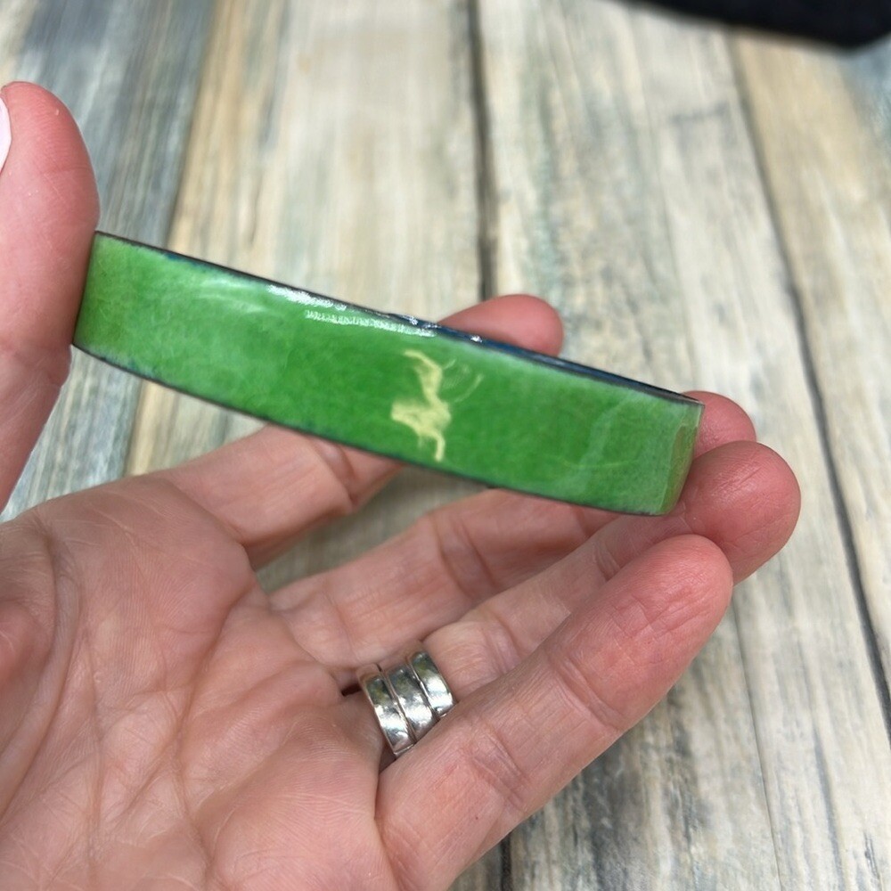 Enamel on copper bangle bracelet artisan size 8”