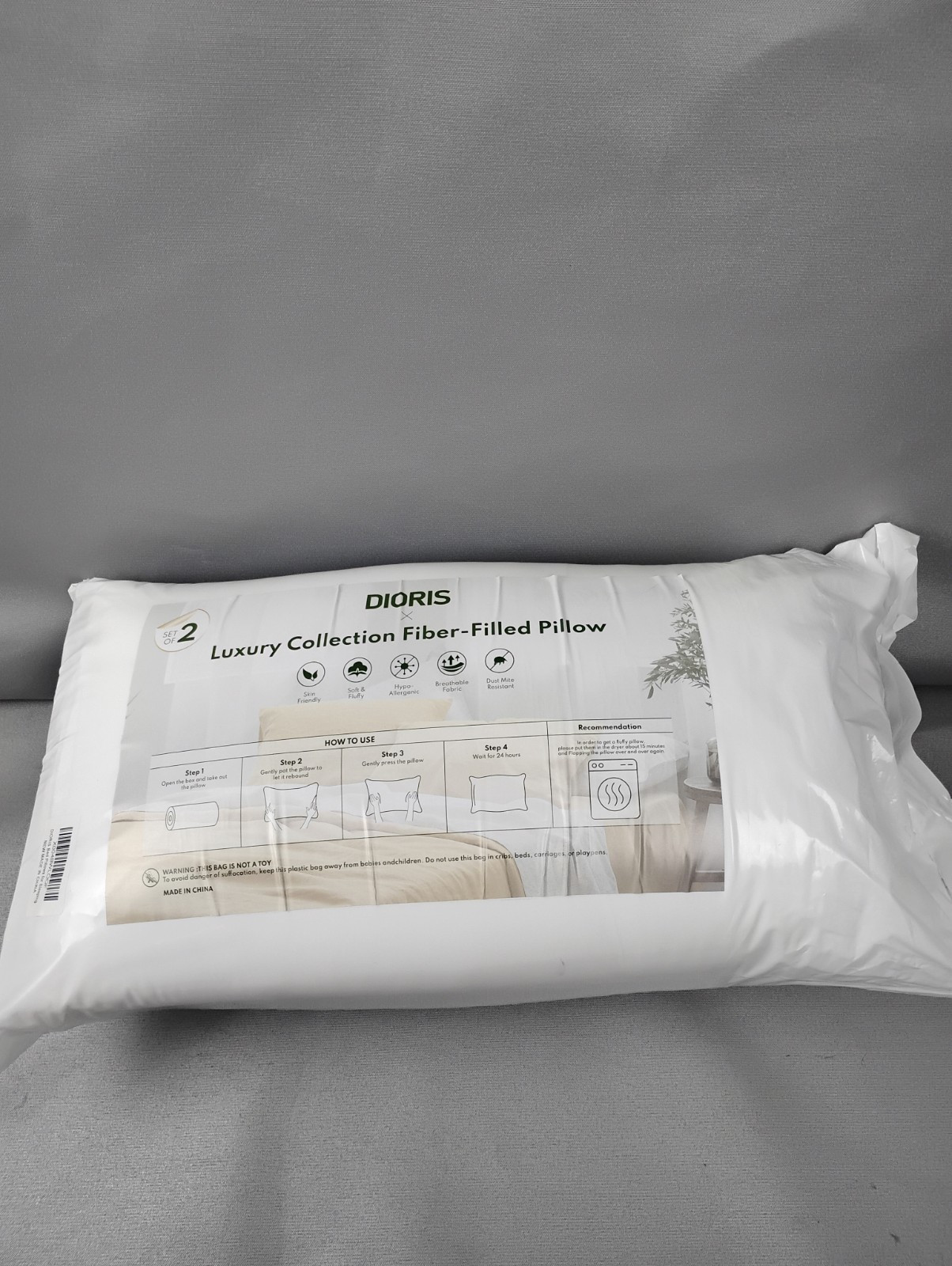 DIORIS Set Of 2 Luxury Collection Fiber-Filled Pillows   New Skin Friendly +More