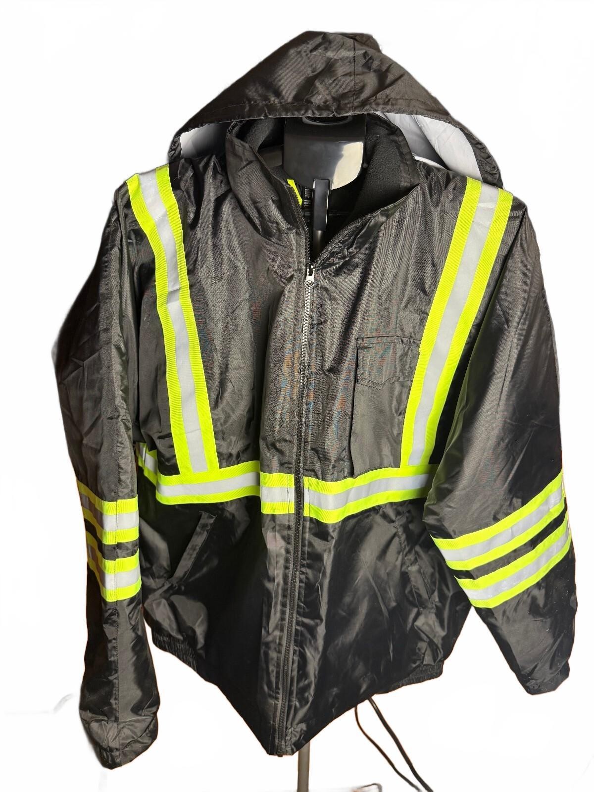 NWOT Truerock Black Reflective Safety Jacket with Hood and Zipper work sz XL