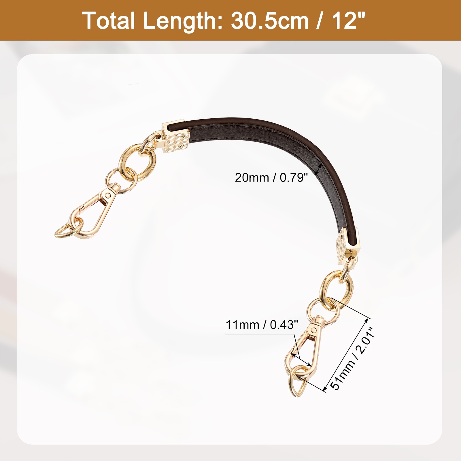 30.5cm/12" PU Leather Purse Replacement Handle Strap for Handbag (Coffee)