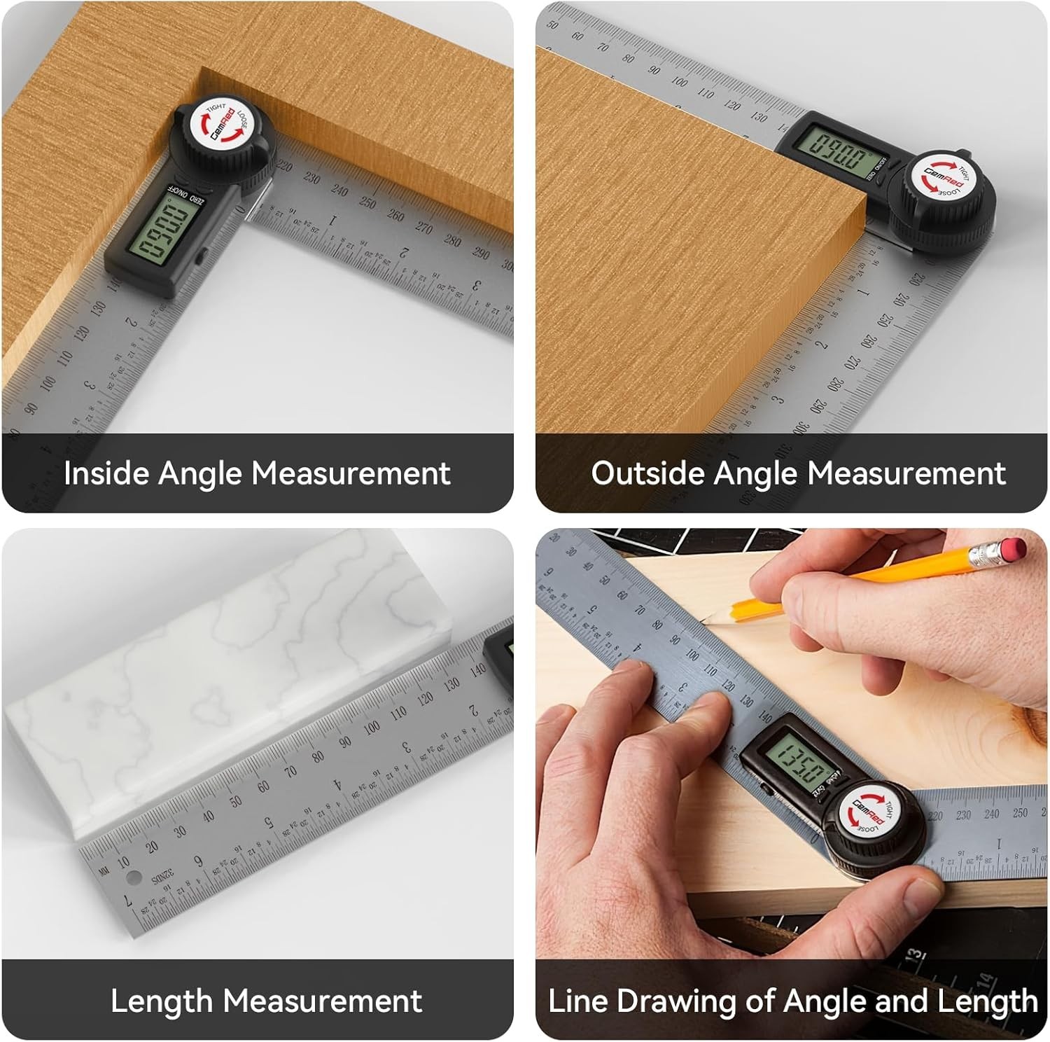 New Digital Angle Finder Stainless Steel 7inch Black Button