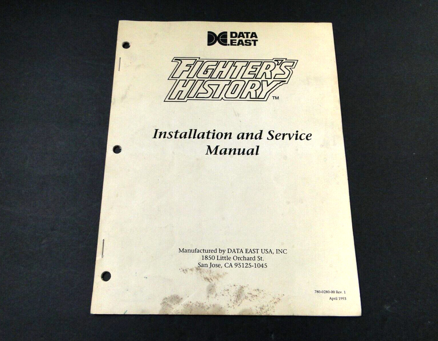 Vintage 1993 Fighter's History Arcade Installation and Service Manual