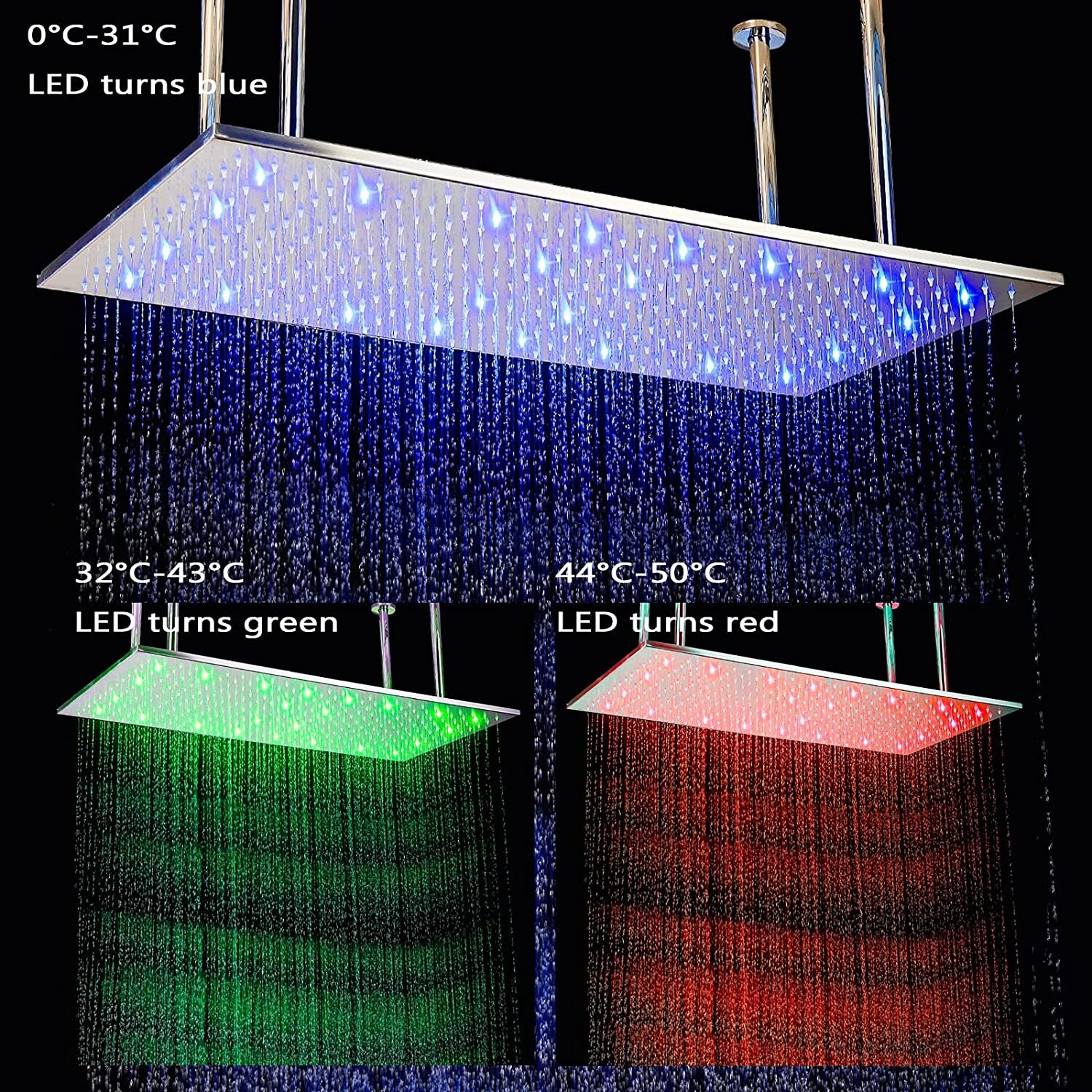 Large Rain 16x32" Shower Head High Pressure Luxury Chrome Overhead Top Sprayer