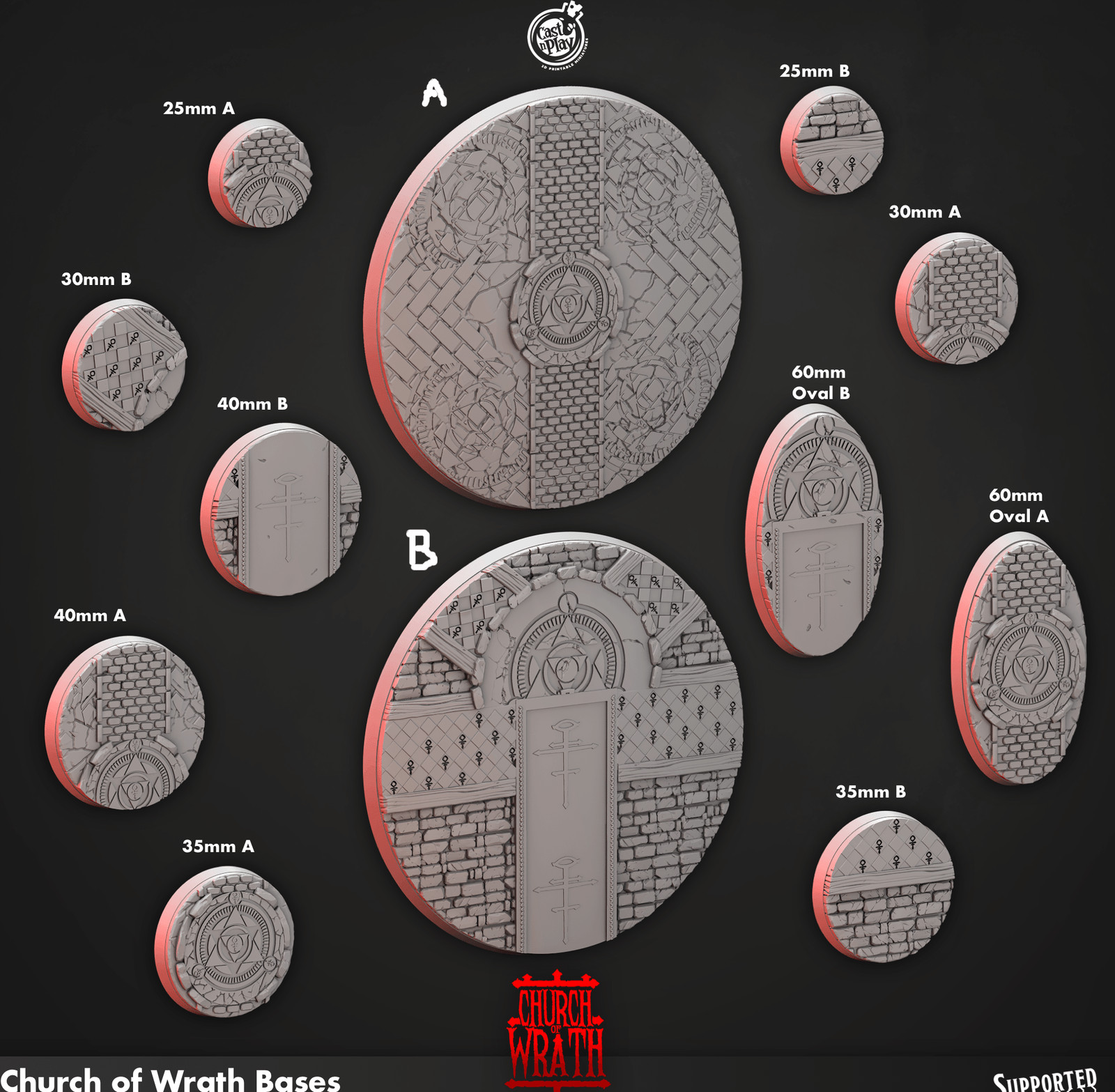 3D Printed Cast n Play Church Of Wrath Bases Set 28mm 32mm D&D