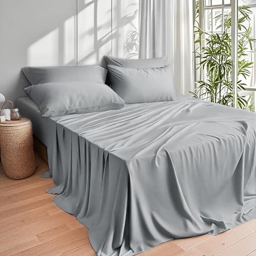 Sheets Bed Sheet Set, 100% Rayon derived from Bamboo, Luxuriously Queen Silver