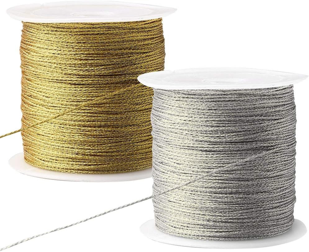 218 Yards/656 Feet Metallic Cord 2 Pcs Spool Metallic Thread Colored Jewelry Thr