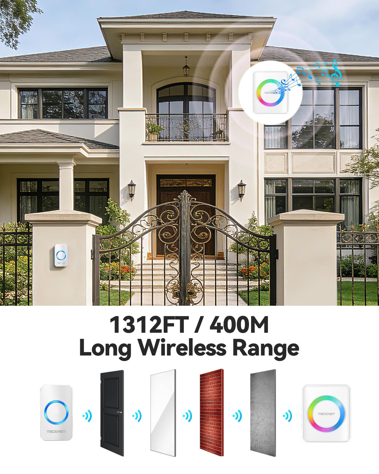 TECKNET Wireless Doorbell White