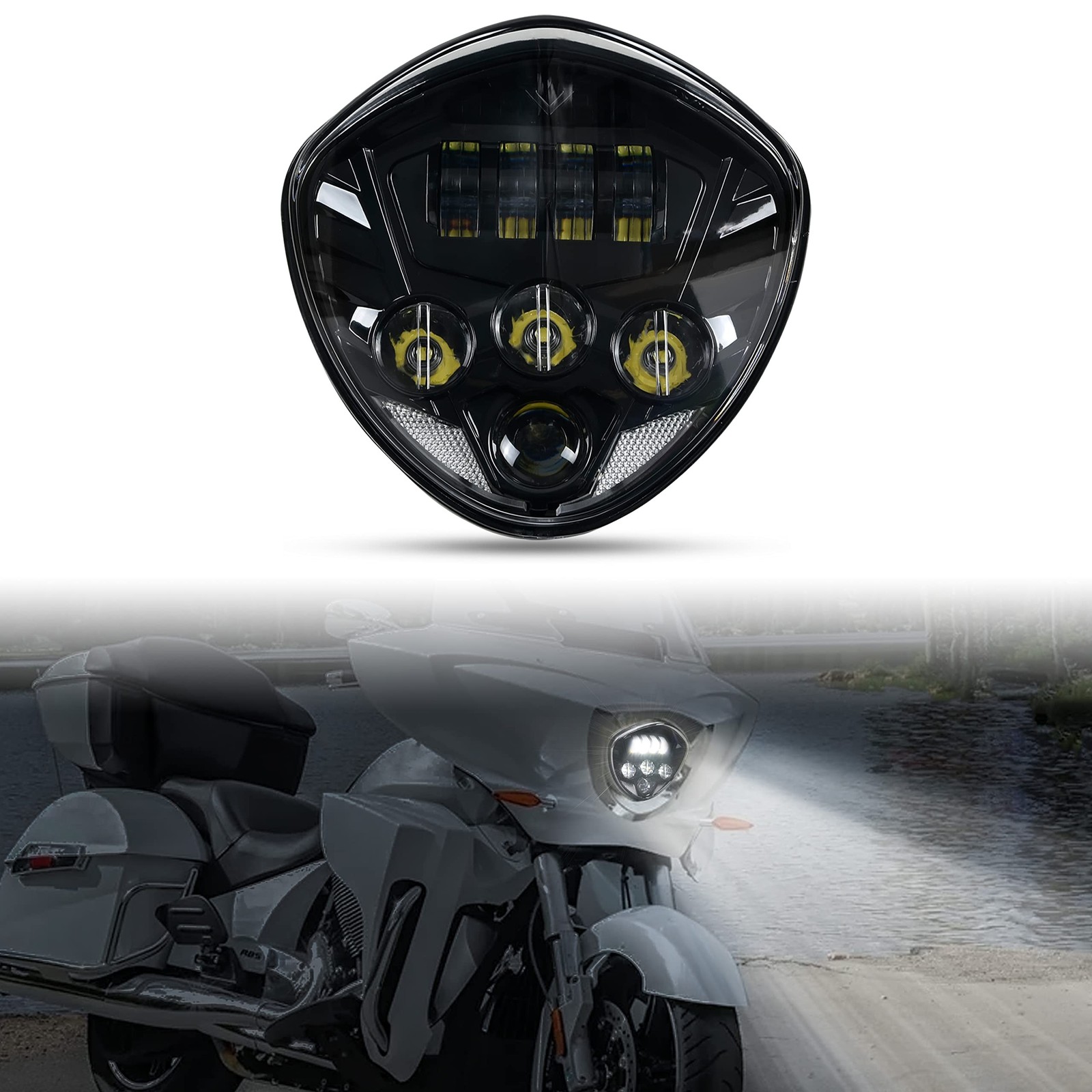 LED Headlight Assembly for Polaris Victory 2005-2018, Black | Headlamp w/High...