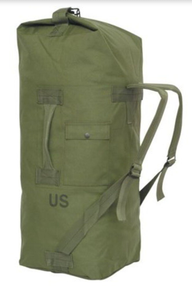 Military Duffle Bag, OD Green Nylon Sea Bag Carry Straps Army 8465-01-117-8699