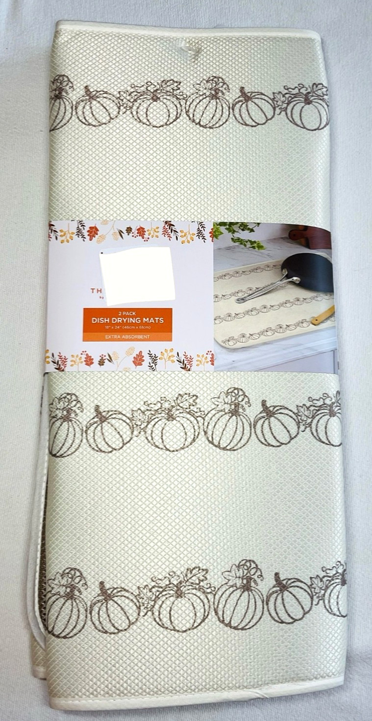 RACHEL ASHWELL DRYING MATS (2) PUMPKINS IVORY BROWN 18 X 24 MICROFIBER NIP